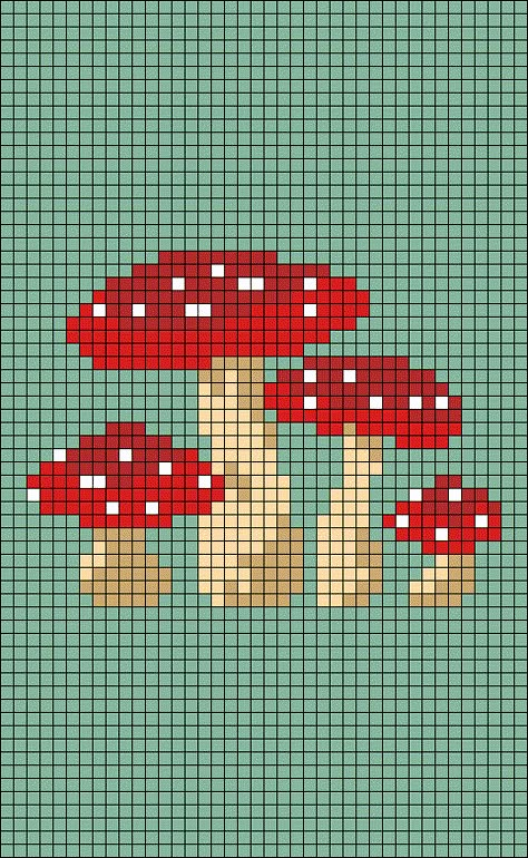 Mushroom Pixel Pattern, Cottagecore Grid Pattern, Mushroom Knitting Chart, Mushroom Pixel Art Grid, Frog Tapestry Crochet, Mushroom Tapestry Crochet, Mushroom Grid Pattern, Alpha Patterns Mushroom, Mushroom Cross Stitch Pattern