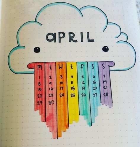 April Calender, Bullet Journal Easy, April Bullet Journal, School Book Covers, Bullet Journal Ideas Templates, Journal Inspiration Writing, Calendar Craft, Creating A Bullet Journal, Bullet Journal Paper