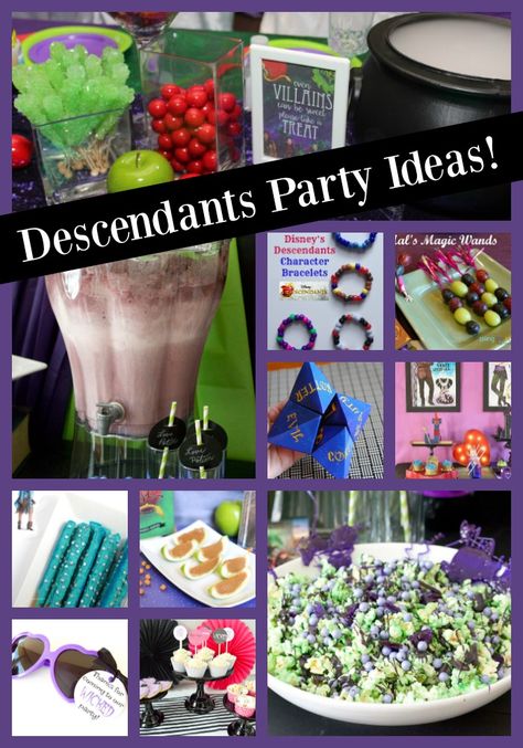 Descendants Snack Ideas, Descendants Dinner And A Movie, Evie Descendants Birthday Party, Descendants Diy Party Ideas, Descendants Movie Night Food, Descendants 3 Birthday Party, Descendents Birthday Party Ideas, Descendants Party Favors Ideas, Descendants Watch Party