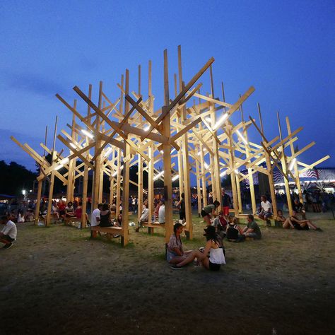 Gallery - Atelier YokYok Creates Wood Forest Installation in Budapest - 1 Festival Installation, Forest Installation, Eco Architecture Green Building, Installation Architecture, Innovation Architecture, Wood Forest, Outdoor Stage, Eco Architecture, Urban Furniture