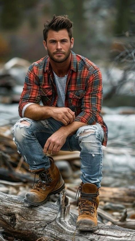 Farmer Outfits Men, Mens Rugged Style Outdoors, Woodsman Style, Vest For Men Wedding, Lumberjack Outfit, Lumberjack Men, Outdoorsmen Style, Adventurous Men, Lumberjack Style