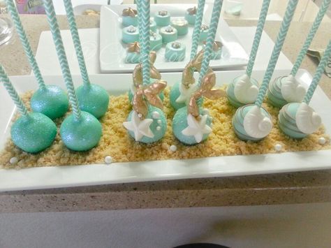 Under the sea cakepops #ChicConfections #cakepops Orlando, FL Under The Sea Cakepops, Under The Sea Cake Pops, Beach Cake Pops, Cake Pop Centerpiece, Mermaid Cake Pops, Crab Party, Sea Cake, Pop Cupcakes, Sea Cakes