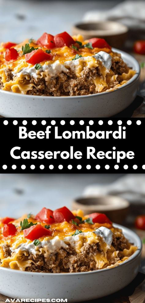 Need a quick and tasty dinner solution? This Beef Lombardi Casserole can be whipped up in no time, making it an ideal option for easy dinner ideas that are sure to please even the pickiest eaters. Lombardi Casserole, Beef Lombardi, Pasta And Cheese, Yummy Casserole Recipes, Hearty Casseroles, Beef Pasta, Cheesy Pasta, Pot Luck, Hearty Dinner