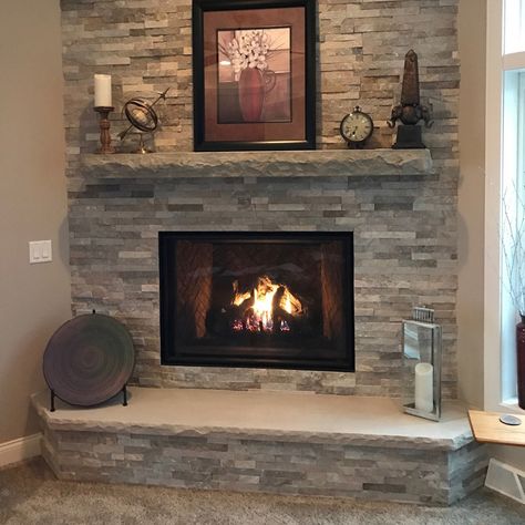 MagraHearth Chiseled Stone Concrete Mantel - Fireplace Stone & Patio Fireplace Hearth Stone, Fireplace Shiplap, Corner Stone Fireplace, Corner Fireplace Makeover, Fireplace Corner, Fireplace Decorating, Decor Corner, Hearth Stone, Fireplace Modern