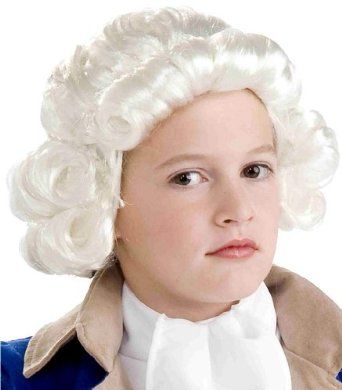 Wig for Bach costume for Spirit Week George Washington Wig, George Washington Costume, Colonial Wigs, Patriotic Costumes, Pilgrim Costume, White Wig, Kids Wigs, Barrel Curls, Party Expert