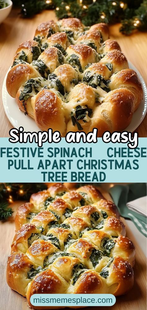 Elevate your holiday gatherings with this delightful Spinach & Cheese Pull Apart Christmas Tree Bread. This recipe combines fresh spinach and gooey cheese, creating a stunning centerpiece that’s as tasty as it is beautiful. Perfect for sharing, each piece pulls apart easily, making it an interactive appetizer that guests will love. With step-by-step instructions and tips for customization, you'll impress everyone at your festive table this season! Spinach Cheese Bread Recipe, Spinach Pull Apart Christmas Tree, Sourdough Christmas Tree Bread, Spinach And Cheese Bread, Spinach Cheese Bread, Pull Apart Spinach Artichoke Bread, Christmas Bread Appetizers, Spinach Bread Recipe, Christmas Dinner Bread