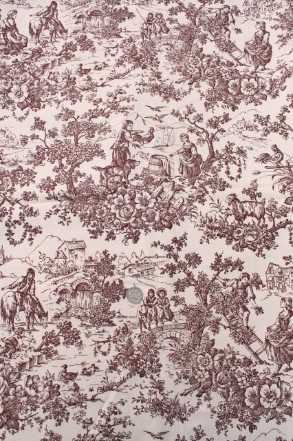 vintage fabric, rustic country french style toile print brown transferware pastoral scenes Country French Style, Toile Print, Map Vintage, Brown Transferware, Laurel Leaves, Country French, Crafts Ideas, Vintage Fabric, Rustic Country