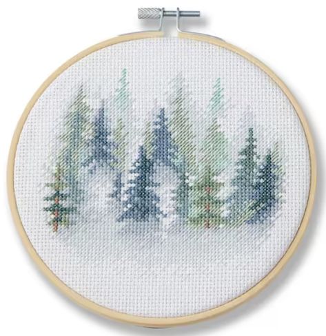 Forest Embroidery Pattern, Winter Cross Stitch Patterns, Cross Stitch Forest, Cross Stitch Gifts Ideas, Bullion Embroidery, Nature Cross Stitch, Winter Cross Stitch, Cross Stitch Tree, Fibre Art