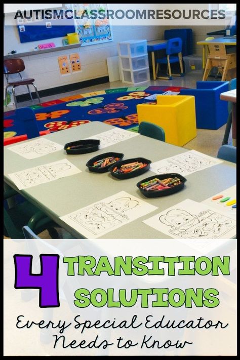 Do you struggle with transitions in your special ed classroom? Have you ever been running the classroom and the activity is going really well? And then you go to transition to the next activity and it falls apart? This post has got you covered! Check out this post for 4 solutions for common transition problems that get you off track. #specialeducation #classroommanagement Kindergarten Special Ed Activities, Calming Special Education Classroom, Reception Transition Activities, Transition Classroom Special Education, Special Ed Preschool Activities, Prek Transitions, Special Ed Preschool, Special Ed Classroom, Workshop Setup