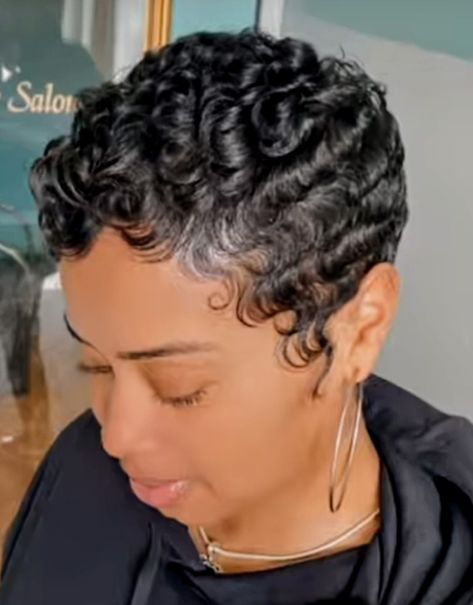 Short Short Hairstyle Women Black, Wave Styles For Short Black Hair, Styles For Short Permed Hair Black Women, Beach Waves Pixie Short Hair, Waves For Short Hair Black Women, Permed Haircuts For Women, Waves And Curls For Black Women, Pen Curls Black Women, Finger Wave Hairstyles For Black Women