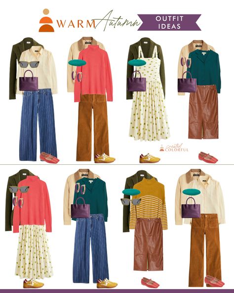 img 1,080×1,350 pixels Fall Colors 2024, Outfit Color Combos, Fall Trends Women, Warm Spring Color Palette, Fall Color Combinations, Warm Spring Outfits, Colorful Fall Outfits, Created Colorful, Autumn Color Palette Fashion