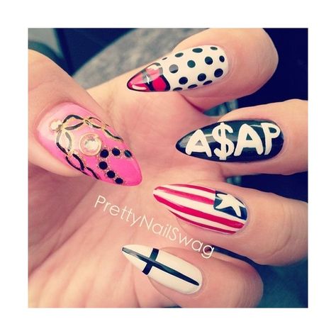 Pretty Nail Swag, I love bad bitch nails, that’s my f*ckin problem... ❤ liked on Polyvore featuring beauty products, nail care and nails Asap Rocky Nails, Pointy Nails, Fantasy Nails, Nail Blog, Nail Art Designs Diy, Asap Rocky, Nail Swag, Nail Shop, Cute Nail Designs