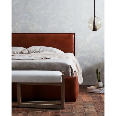 One Kings Lane - Rayna Leather Platform Bed | One Kings Lane Leather Platform Bed, Leather Bed Frame, Affordable Modern Furniture, Modern Western, Leather Bed, Home Decor Store, Bed Mattress, Box Spring, King Beds