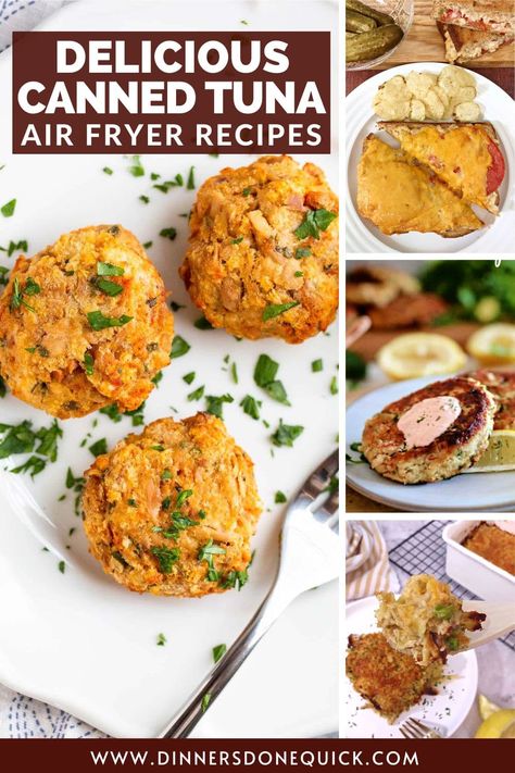 Craving a tasty and hassle-free meal? Look no further! My article features the ultimate collection of canned tuna air fryer recipes that will blow your taste buds away. From crispy tuna cakes to flavorful melts, these recipes are a game-changer. #DinnersDoneQuick #TunaRecipes #CannedTuna #CannedTunaRecipes #WhattoMakewithCannedTuna #CannedTunaFishRecipes #RecipeswithCannedTuna #EasyCannedTunaRecipes #CannedTunaIdeas #TunaFish #AirFryerRecipes #QuickAndEasyMeals #RecipeIdeas Tuna Cakes Recipe Air Fryer, Canned Tuna Air Fryer Recipes, Tuna Nuggets Air Fryer, Packaged Tuna Recipes, Tuna Air Fryer Recipes, Tuna Cakes Air Fryer, Tuna Air Fryer, Retro Meals, Tuna Balls Recipe