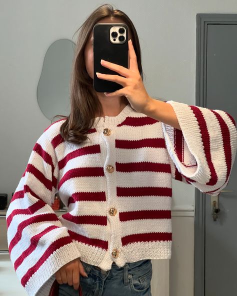 Striped Cardigan pattern is now available on Etsy ❤️ This pattern is my first knitting pattern, I hope you’ll enjoy it as much as I do ! YouTube tutorial is coming soon to help with the pattern 😉 #stripedcardigan #knitting #knittingpattern #knit #knitsweaterpattern #knittedsweater #knittedsweaters #knittingtutorial #stripedcardiganpattern Knitting Terminology, Basic Knitting, Pattern Language, Striped Knitwear, Knit Cardigan Pattern, Kawaii Crochet, Bind Off, Classy Casual Outfits, Classy Casual