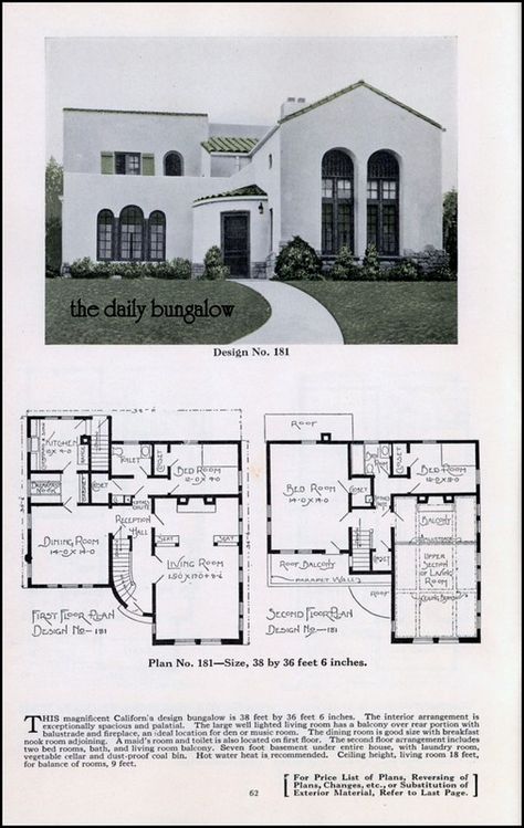 Vintage House Plans Bungalows, Spanish Adu, Spanish Bungalow House Plans, Spanish House Plans, Late Twenties, Spanish Revival Home, Spanish Bungalow, Bungalow Floor Plans, Colonial House Plans