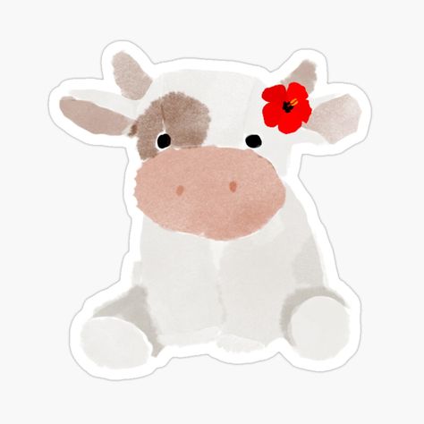 Hibiscus Sticker, Stickers Trendy, Tumblr Sticker, Cow Watercolor, Popular Stickers, Farm Stickers, Cow Design, Tumblr Stickers, Trendy Aesthetic