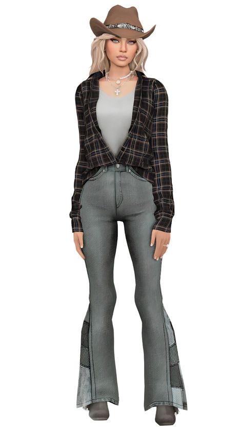 M I S T ♡ Y : Simself | A Country -Inspired Cold Weather... Free Sims 4 Cc, Flannel Jeans, Hair Jacket, Sims Lookbook, Country Hats, Boots Look, Sims 4 Children, Free Sims 4, Sims 4 Expansions