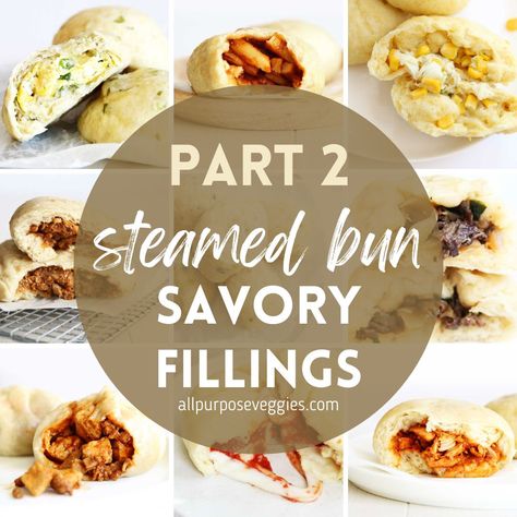 Vegetable Steamed Buns, Steamed Bun Filling Ideas, Bao Filling Ideas, Boa Bun Filling, Steamed Buns Filling, Bun Filling Ideas, Korean Steamed Buns, Steamed Bun Dough Recipe, Stuffed Buns Recipe