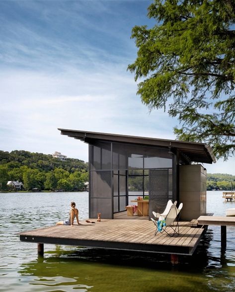 Contemporary Deck, Lake Flato, Lake Dock, Lakefront Living, Recreational Room, Lake Austin, Lakefront Property, Lakefront Homes, Guest Cottage