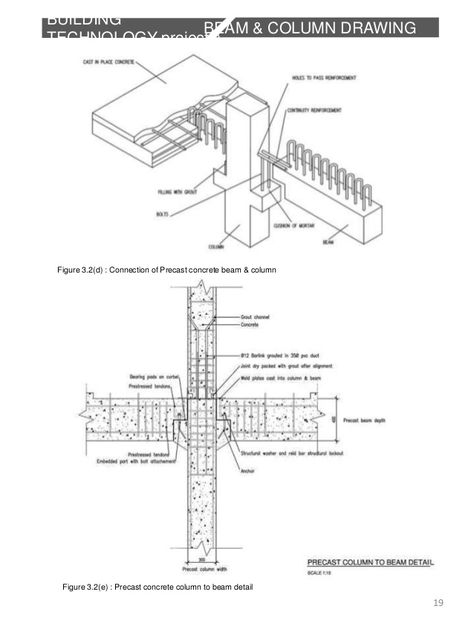 BUILDING TECHNOLOGY project 2 BEAM & COLUMN DRAWING Figure 3.2(d) : Connection of Precast concrete beam & column Figure 3.... Precast Concrete Structure, Column Drawing, Column Detail, Prefabricated Structures, Construction Details Architecture, Concrete Staircase, Beam Structure, Concrete Buildings, Concrete Column