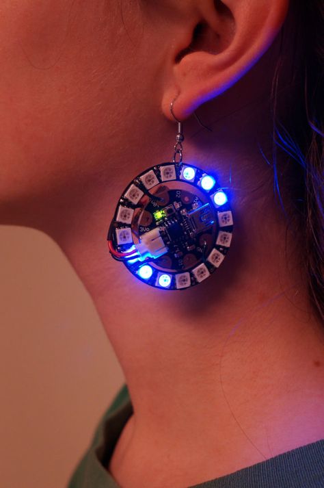 Arduino Lilypad earring on Etsy Lilypad Arduino, E Textiles, Tech Jewelry, Printed Circuit, Printed Circuit Board, Electronics Projects Diy, Repurposed Jewelry, Low Tech, Electronics Jewelry