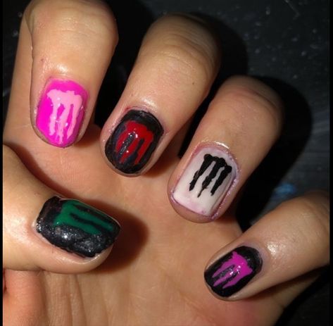 Monster Energy Nails, Energy Nails, Emo Nail Art, Minecraft Nails, Mc Nails, Vampire Nails, Monster Nails, Punk Nails, Goth Nails