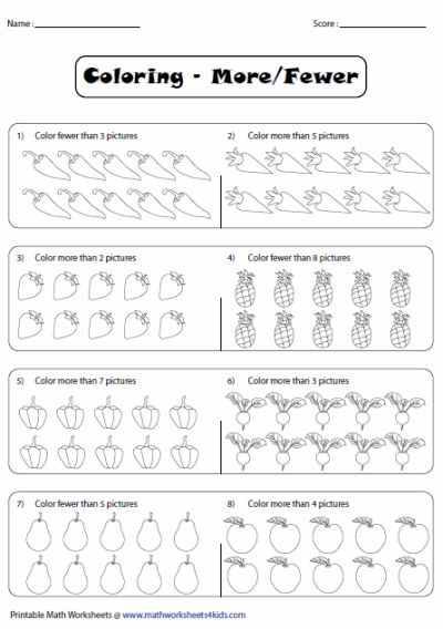 More And Fewer Worksheet, Fewer And More Worksheets, Aba Worksheets, More Or Less Worksheets, Mazes For Kids Printable, Prek Activities, Maths Worksheet, Mental Maths Worksheets, Kindergarten Math Free