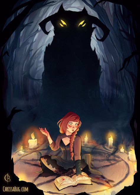 The Summoning by ChrissaBug.deviantart.com on @DeviantArt Chrissabug Art, Demon Book, Summoning Circle, Anime Witch, W.i.t.c.h Aesthetic, Salem Witch, Drawings Of Friends, Circle Art, Dnd Art