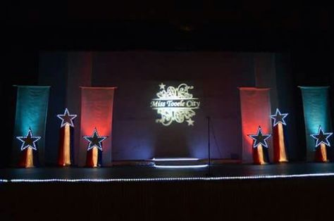 Pageant stage Pagent Stage Decorations, Pageant Decoration Ideas Stage Design, Beauty Pageant Stage Design, Talent Show Stage Decorations, Stage Design For Pageant, Pageant Stage Design, Pageant Backdrops Stage Design, Award Night Stage, Pageant Stage