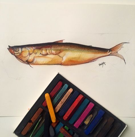 Herring drawing by | Doha Gazel Crayon Aesthetic, Aesthetic Fish, Crayon Drawings, Sketch Paper, Watercolor Sketching And Journaling, Crayon Art, Doha, Drawing Sketches, Paper Art