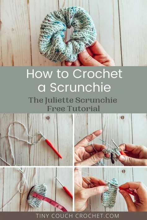 How to Crochet the Juliette Scrunchie: Easy crochet scrunchie Easy Crochet Scrunchies, Crochet A Scrunchie, Tiny Couch, Pride Crochet, Scrunchie Crochet, Scrunchie Pattern, Easy Beginner Crochet Patterns, Crochet Scrunchie, Crochet Scrunchies