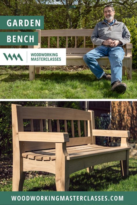 Learn how to make a garden bench! The use of drawbore joinery means that no glue is used when making this project. On the aesthetic side, it showcases those subtle touches that Paul is so adept at using to bring a piece together and elevate it above the merely functional. It’s also very comfy. #gardenfurniture #diyfurniture #gardenseating Wooden Bench Design Outdoor, Wooden Garden Benches Ideas, Diy Garden Bench Easy, Outdoor Bench Diy, Cedar Garden Bench, Out Door Bench, Garden Bench Ideas, Wood Bench Plans, Garden Bench Plans