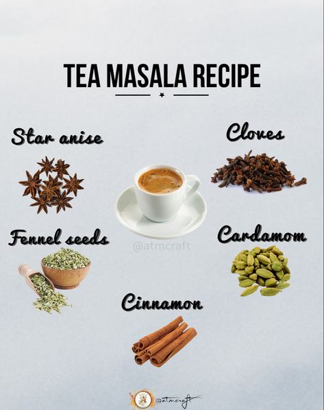 Chai Masala Powder Recipe, Tea Masala Powder Recipe, Chai Masala Recipe, Masala Chai Tea Recipe, Homemade Masala, Cardamom Tea, Tea Masala, Masala Chai Tea, Gardener Aesthetic