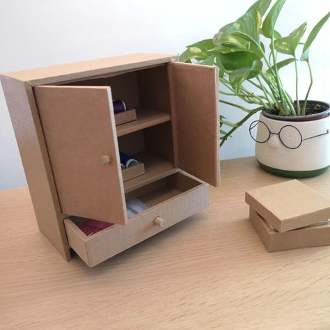 Mini cabinet #cardboardcrafts #minifurniture #cabinetdiy #cabinet Cardboard Box Storage, Mini Cabinet, Cardboard Display Stand, Cabinet Diy, Mini Houses, Cardboard Display, Cardboard Paper, Diy Cabinets, Diy Cardboard