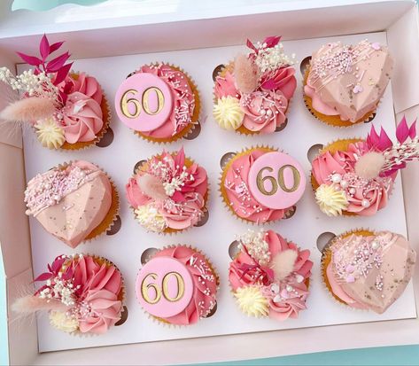 60th Birthday Cupcakes, 60th Birthday Cake Toppers, Fabulous Desserts, Heart Cakes, 60th Birthday Cakes, Cupcake Decoration, Swiss Meringue Buttercream, Love Cupcakes, Mum Birthday