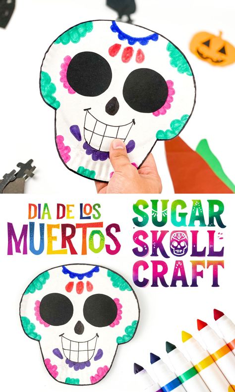 Day of the Dead Paper Plate Sugar Skull Craft - In The Playroom Day Of The Dead Crafts, Sugar Skull Crafts, Skull Crafts, Rainy Day Fun, Sugar Skull Design, Activities For Girls, Activities For Boys, Autumn Activities For Kids, November 1st