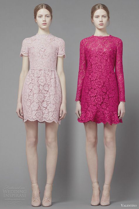 valentino fall 2013 2014 ready to wear short lace dresses sleeves pink fuschia Short Lace Dresses, Wedding Inspirasi, Lace Dress With Sleeves, Short Lace Dress, Lace Dresses, Dress Picture, Fall 2015, Dream Dress, Bridal Style