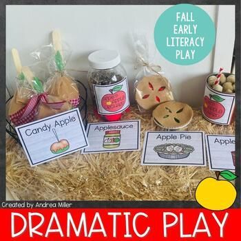 The apple orchard dramatic play is open and ready for play! This apple dramatic play set will have preschool, prek, and kindergarten students planting apple seeds, picking apples, and buying apples and treats. The apple orchard dramatic play set also includes math sorting activities for young learners. Use this set alone or along with other fall dramatic play sets. The apple dramatic play center is a perfect addition to apple lessons, fall activities, or a farmers market dramatic play set up. Apple Pretend Play, Apple Picking Dramatic Play, Apple Dramatic Play, Apple Orchard Dramatic Play, Math Sorting Activities, Preschool Apple Activities, Autumn Preschool Theme, Preschool Apple Theme, Apple Kindergarten