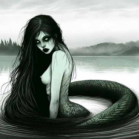 Siren Mythology Mythical Creatures, Vampire Siren Hybrid, Siren Tattoo Scary, Dark Siren Art, Vampire Mermaid Hybrid, Siren Mythology Art, Siren Reference Drawing, Scary Siren Art, Dark Sirencore Aesthetic