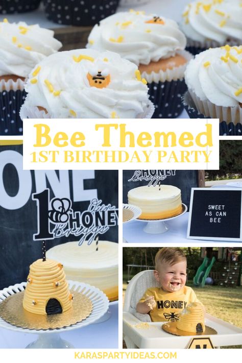 It's Fun To Bee One, One Year Old Birthday Bee Theme, Boy Bee Birthday Party, Queen Bee First Birthday, Honeybee 1st Birthday Party, First Bee Day Party Food Ideas, Fun To Bee One Birthday Boys, Sweet As Can Bee Birthday, Bumble Bee Themed Birthday Party