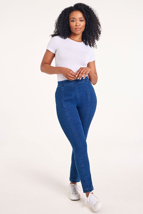 Refresh your denim collection with our new elasticated waist zip jegging in a beautiful stretch fabric. The ultimate in comfort, this easy pull-on high-rise jegging hugs the body for a snug and comfortable fit. This jegging features a side zip for extra style. This flattering jegging is perfect for everyday wear, match with boots and a longline tunic for a casual everyday outfit. Jeggings Outfit, Lingerie Shorts, Tights And Boots, Jean Jeggings, Denim Collection, Everyday Outfit, T Shirt Vest, Casual Everyday, Jumpers And Cardigans