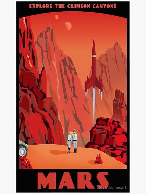 "Mars Travel Poster" Canvas Print by stevethomasart | Redbubble Mars Poster, Space Travel Posters, Art Spatial, Space Poster, Charles Darwin, Vintage Space, Art Et Illustration, Science Fiction Art, Photo Vintage