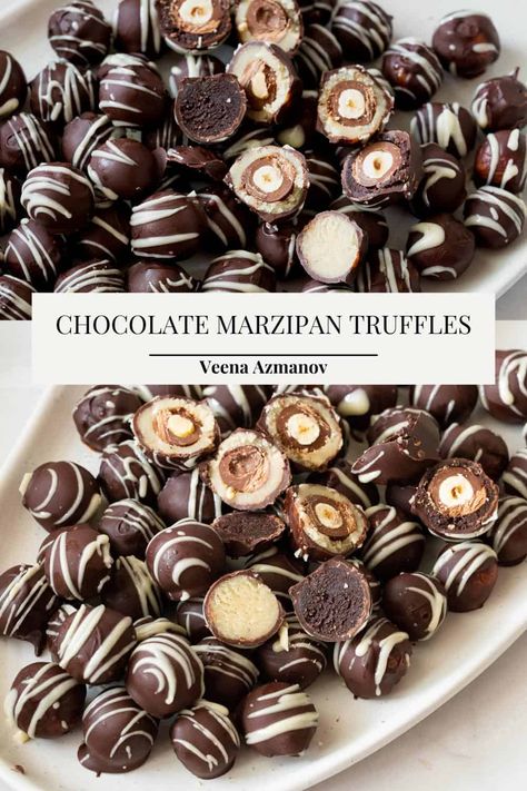 These are some of the best homemade marzipan truffles you will ever make. The best part is that they take no more than 15 minutes to make. Made with homemade marzipan these make perfect holiday gifts to family and friends #marzipan #homemademarzipan #marzipantruffles #truffles #holiday #christmastruffles Marzipan Recipe Desserts, Marzipan Desserts, Marzipan Truffles, Chocolate Truffle Cake Recipe, Marzipan Sweets, Marzipan Christmas, December Baking, Homemade Marzipan Recipe, Christmas Logs