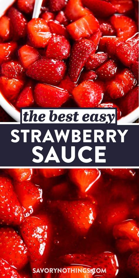 This fresh Strawberry Sauce is quick and easy to make and tastes delicious as a topping for cheesecake or pound cake; or as a sauce with ice cream or whipped cream. | #strawberryrecipes #springrecipes #easydessert Strawberry Cake Aesthetic, Cake Recipe Strawberry, Strawberry Glaze Recipe, Topping For Cheesecake, Strawberry Cake Decorations, Strawberry Cake Recipe, Fresh Strawberry Recipes, Homemade Strawberry Sauce, Recipe Strawberry