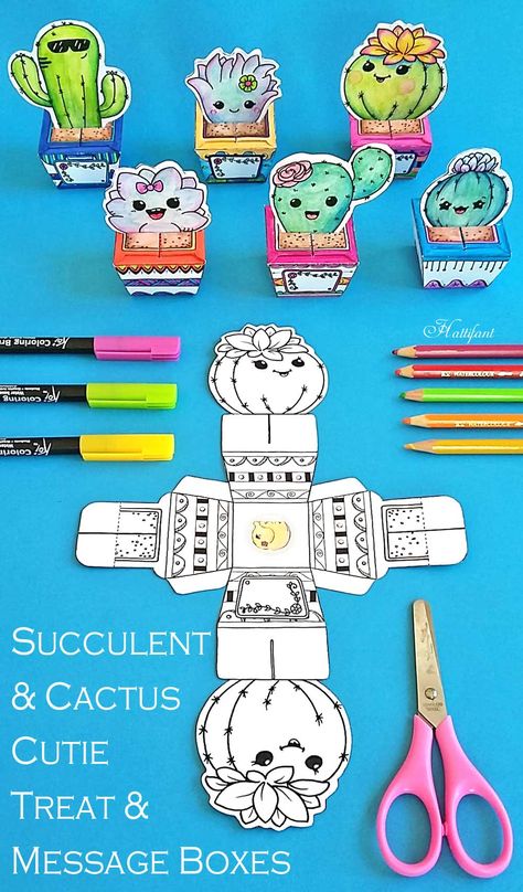 Hattifant's Succulent and Cactus Papercraft Bundle to color and DIY and use as favor box send message and collect Free Paper Crafts, Diy Gifts For Kids To Make, Cactus Crafts For Kids, Art And Craft Ideas For Kids, Cute Papercraft, Art And Crafts For Kids, Paper Activities, Diy With Kids, Coloring Crafts