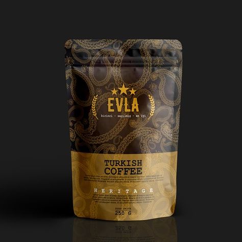 Turkish coffee - create a packaging design with style and class Product packaging contest design#product#packaging#fsubasoglu Turkish Coffee Packaging Design, Coffee Pouch, Tea Box Design, Coffee Bag Design, Coffee Bean Bags, Tea Labels, Adventure Logo, Coffee Label, Coffee Cup Art