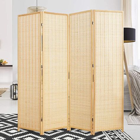 Amazon.com - Corelax Room Divider Privacy Screen with Natural Bamboo,4 Panel Folding Privacy Screens,Freestanding Room Divider-Beige - Small Space Apartment Ideas, Home Inspiration Modern, Temporary Walls, Small Apartment Hacks, Room Divider Privacy, Apartment Bedrooms, Folding Privacy Screen, Freestanding Room Divider, Folding Screen Room Divider