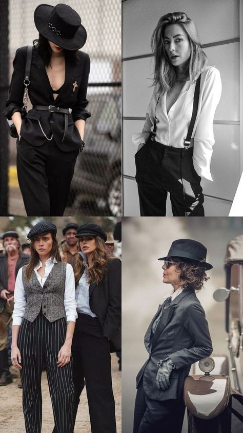 Peaky Blinder Women Outfit, Speakeasy Bartender Outfit, 1920 Mobster Women, Womens Peaky Blinders Outfits, Peaky Blinders Inspo Outfit, Speakeasy Fashion Women, Prohibition Outfit Woman, Pinky Blinders Outfit, Prohibition Womens Fashion