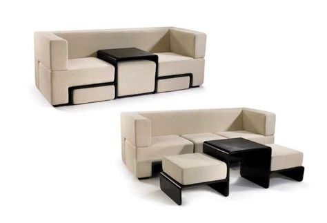 Slot Sofa Blending Transformer Ideas into Space Saving Furniture Design-muti functional and versatile sofa Multi Purpose Furniture, Modular Living Room, Modular Coffee Table, Table Couch, Compact Furniture, Furnitur Ruang Keluarga, Diy Living Room Furniture, Room Furniture Design, Furniture Design Living Room